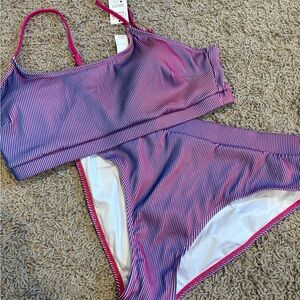 Cupshe Vibrant Pink and Blue Striped Bikini